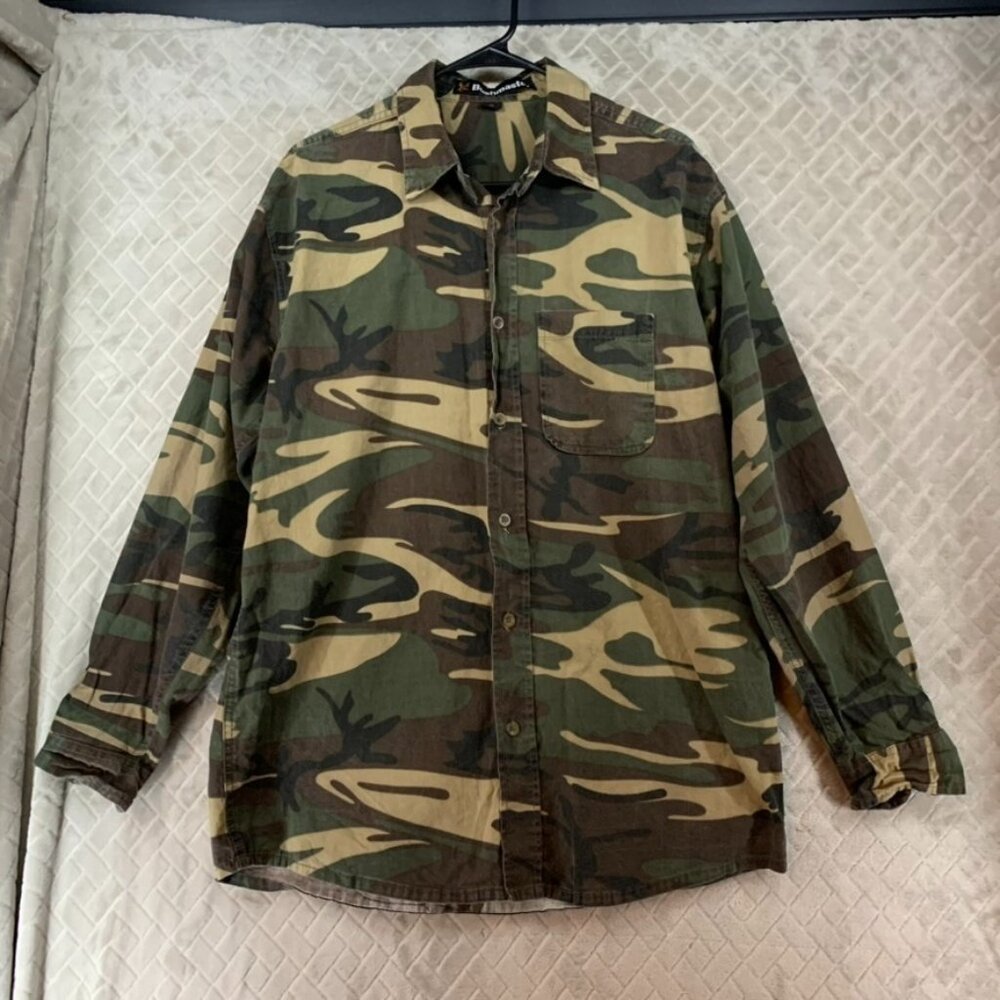 Bushmaster Button Up Shirt Mens M Army Camo Green 100% Cotton Hunting Outdoors